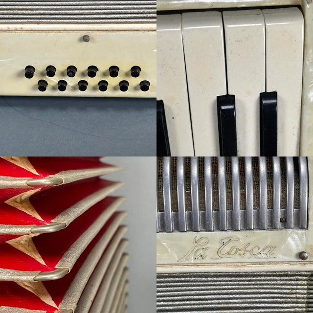 Plastic Vintage La Tosca Ivory Accordion With Case Clean Baffles Made in Italy For Sale - Image 7 of 11