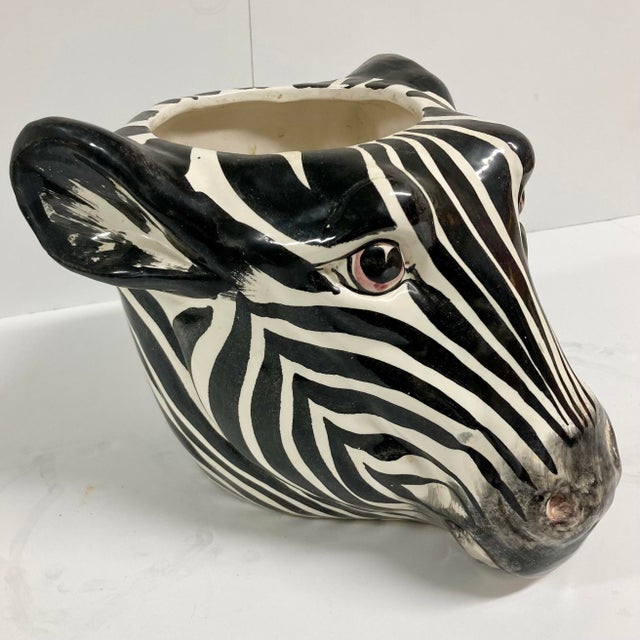 Boho Chic Ceramic Zebra Cachepot For Sale In Los Angeles - Image 6 of 10