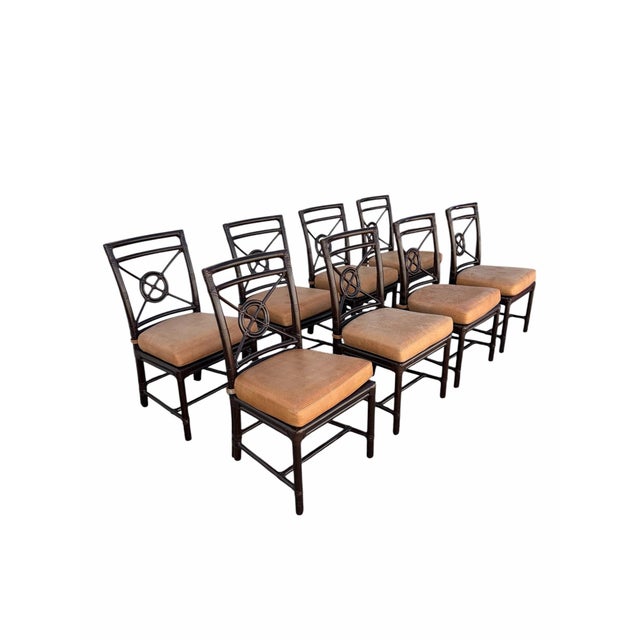 Contemporary Late 20th Century McGuire Rattan Target Back Dining Chairs Set of 8 For Sale - Image 3 of 10