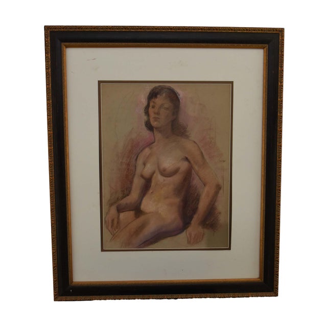 This artwork is a compelling color pencil drawing depicting a seated nude figure. The piece showcases a masterly use of...