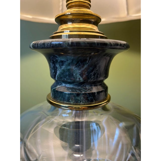 1980s Frederick Cooper Brass Crystal Marble Table Lamp