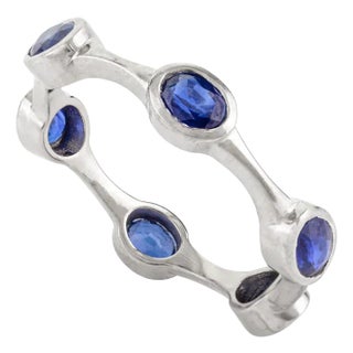 Minimal Everyday Blue Sapphire Stackable Band Ring in 14k Size 5 For Sale