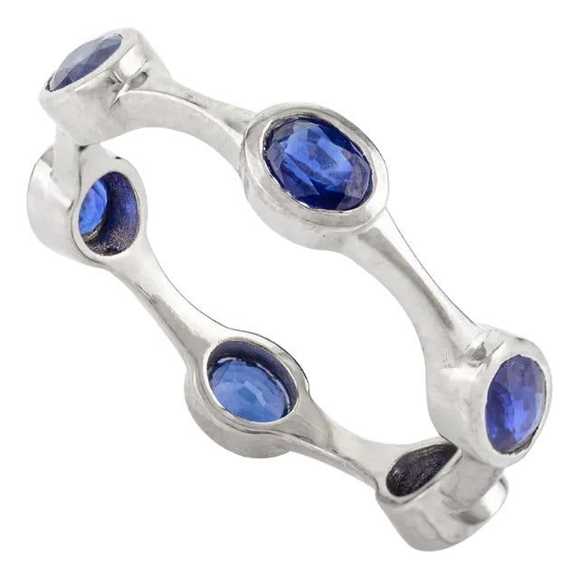 Minimal Everyday Blue Sapphire Stackable Band Ring in 14k Size 5 For Sale