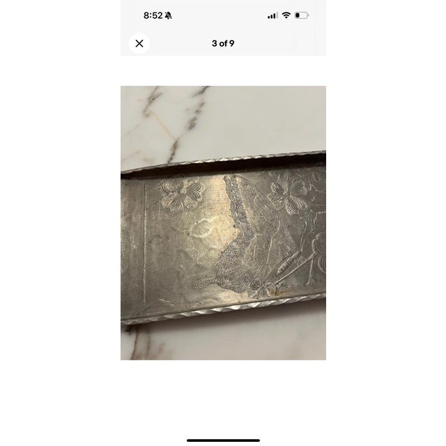 1930s Vintage Arthur Armour Hammered Aluminum Art Deco Mid Century Tray Butterfly Fairycore For Sale - Image 4 of 7