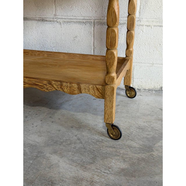 Brown Vintage Danish Oak Tile Top Bar Cart / Serving Trolley in Style of Henning Kjærnulf 1970s For Sale - Image 8 of 10