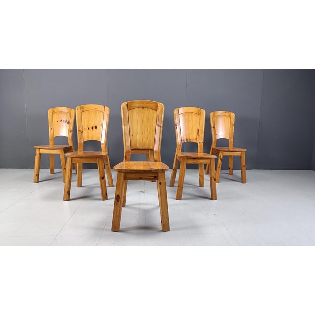Vintage Pine Wood Dining Chairs, 1970s, Set of 6 For Sale - Image 6 of 12