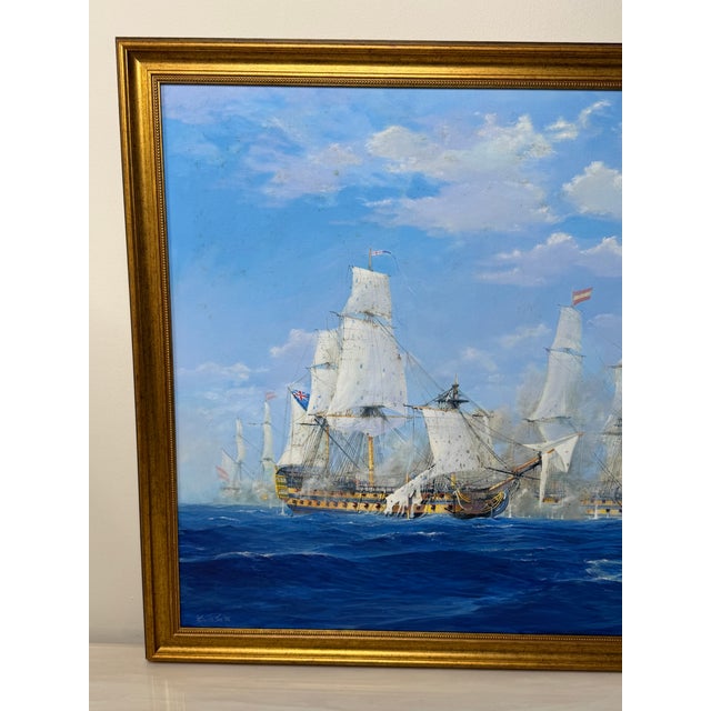 English Large British Naval Battle Oil Painting by Graham Jowett-Ive, Mall Galleries 2005 For Sale - Image 3 of 18