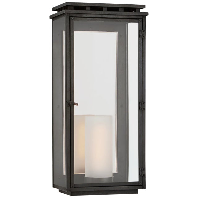 Chapman & Myers for Visual Comfort Signature Cheshire Large 3/4 Wall Lantern in Aged Iron with Clear Glass For Sale