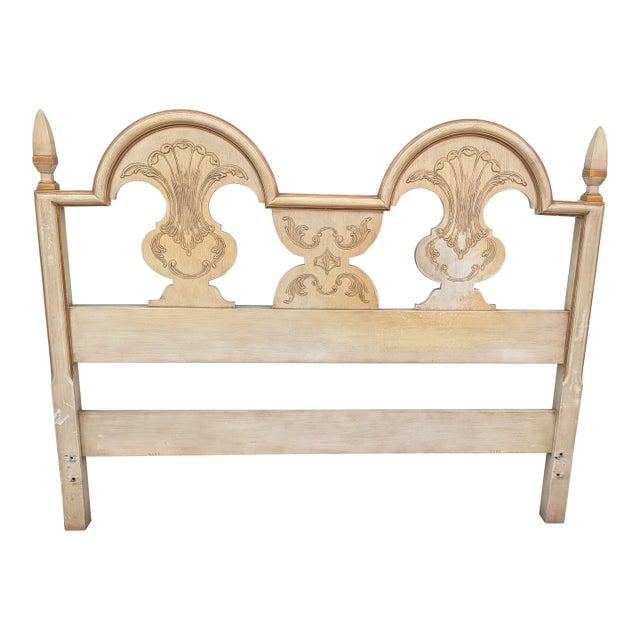 Vintage John Widdiecom Whitewashed Boho Chic Style Full Size Headboard For Sale