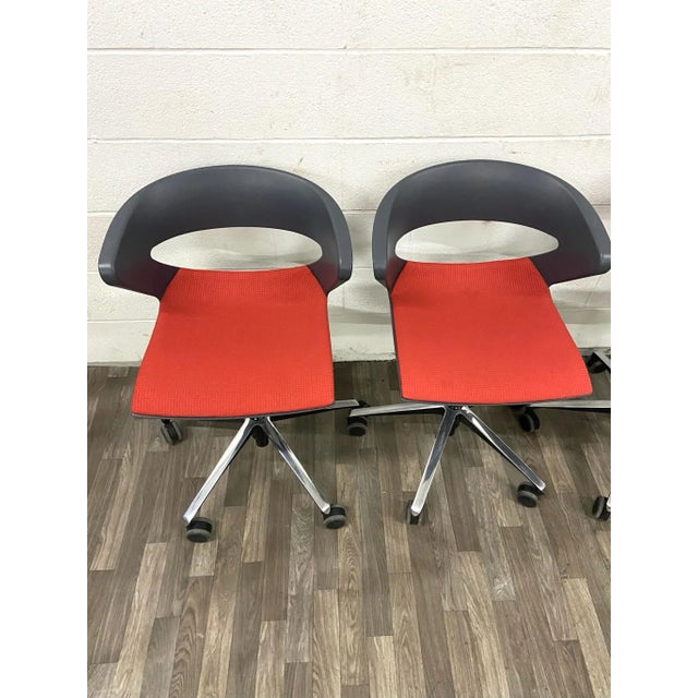 Cape Furniture Modern Black and Red Swivel Rolling Chairs - Set of 4 For Sale - Image 4 of 8