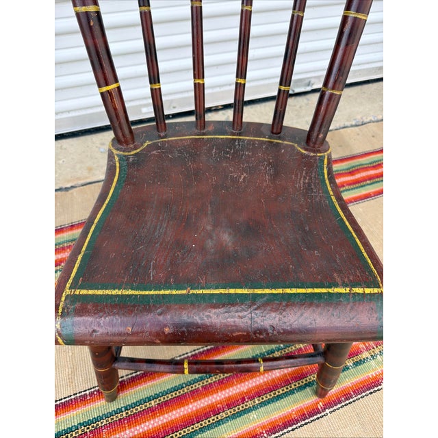 Early 19th Century Antique Paint Decorated Pennsylvania Kitchen Windsor Side Chair, Circa 1850's For Sale - Image 5 of 18