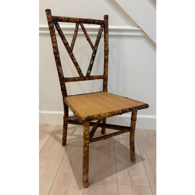 English Antique Tortoise Rattan Bamboo Side Chair For Sale - Image 3 of 11