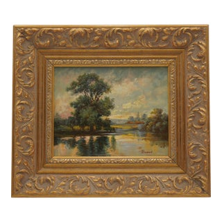 1980s Oil on Board Landscape Riverside Painting - Signed For Sale