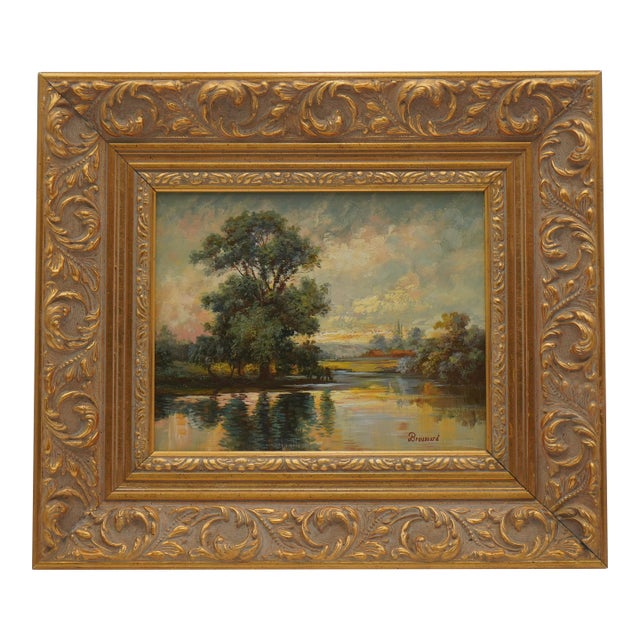 1980s Oil on Board Landscape Riverside Painting - Signed For Sale