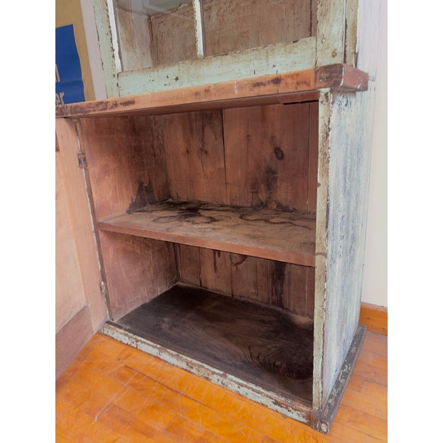 Mint Antique Primitive Farmhouse Mint Green Cupboard For Sale - Image 8 of 12