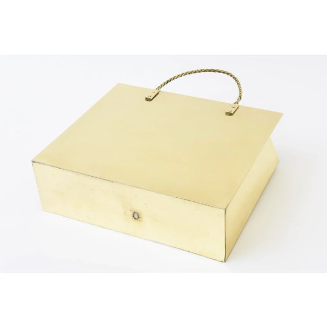 Vintage Brass Shopping Bag Sculpture or Magazine Holder With Braided Handles, 1970's For Sale - Image 9 of 10