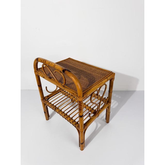 Mid-Century Modern Italian Riviera Style Cane, Bamboo and Rattan Bedside Table, 1960s For Sale - Image 13 of 18