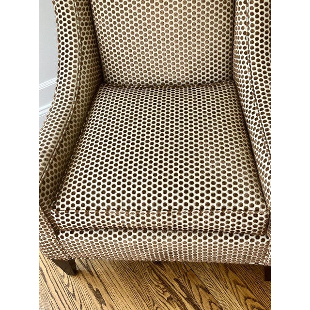 Custom Dotted Cut Velvet High Back Chair For Sale - Image 11 of 11