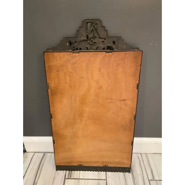 Metal Early 20th Century Jules Bouy Art Deco Bronze Gazelle Skyscraper Mirror For Sale - Image 7 of 8