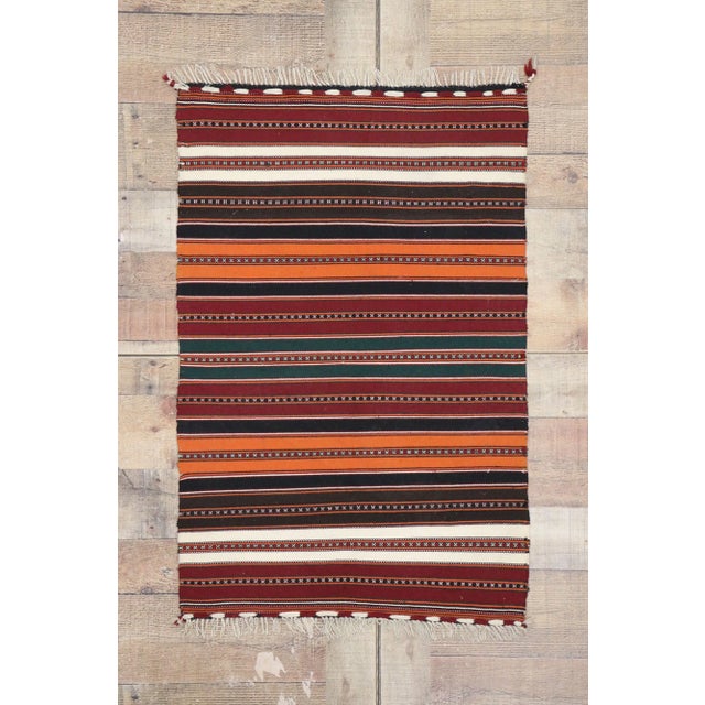 Red Vintage Persian Shiraz Striped Kilim Rug - 02'02 X 03'03 For Sale - Image 8 of 9