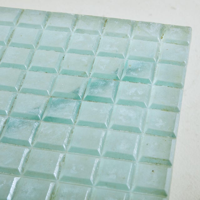 Metal + Aqua Glass Top Square Side Table, France 1960s For Sale In Chicago - Image 6 of 11