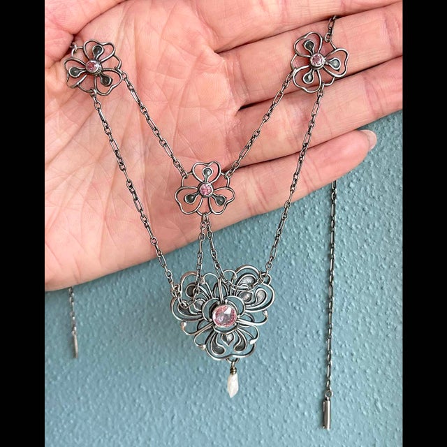 Liberty Jessie King Paste & Pearl Drop Necklace, C. 1900 For Sale In Madison - Image 6 of 9