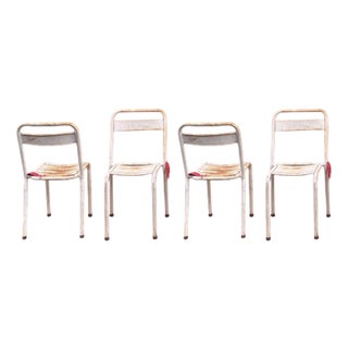 White Metal Outdoor Chairs by Tolix, 1950s, Set of 4 For Sale