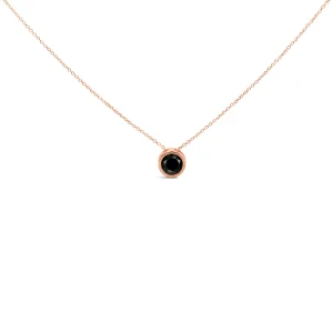 14K Rose Gold 4.0 Cttw Bezel-Set Black Round Diamond Solitaire Pendant Necklace (Black Color, I2-I3