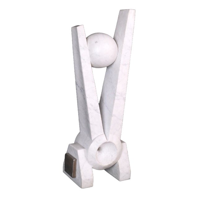 Hugo Verheyen, New Europe Sculpture, 1970s, Carrara Marble and Steel For Sale