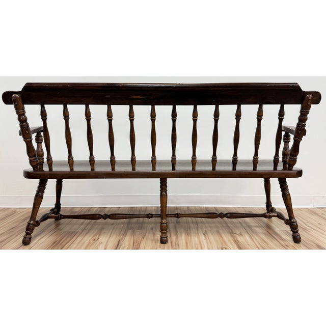 Vintage Ethan Allen Pine Wood Windsor Style Bench For Sale In Kansas City - Image 6 of 10