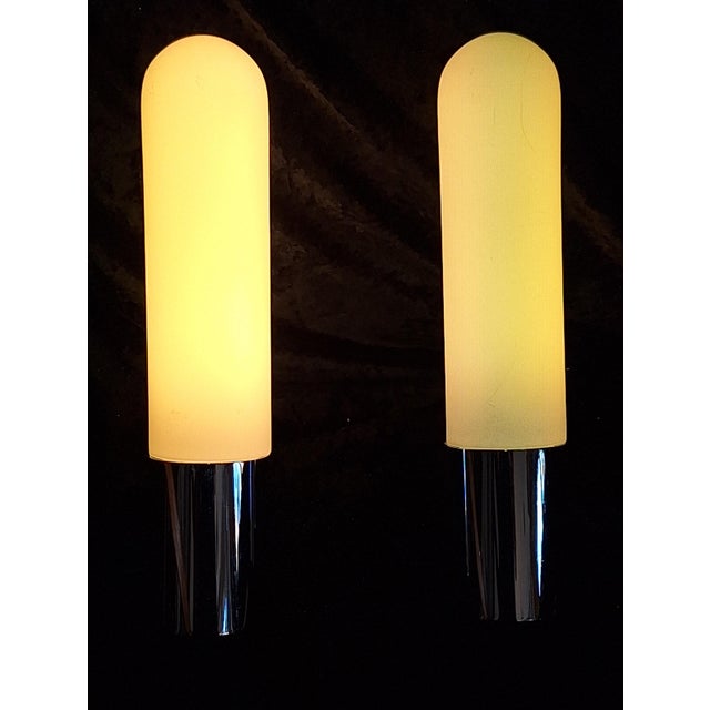 Vintage Wall Lamps with Chrome-Plated Metal Bracket and White Opal Glass Shade from Glashütte Limburg, 1980s, Set of 2 For Sale - Image 6 of 8