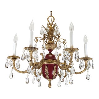 Antique 6 Light Shimmering Oxblood Empire Brass Cut Lead Crystal Chandelier ~ Rewired ~ Restored ~ Rejuvenated ~ Ready to Hang ~ For Sale