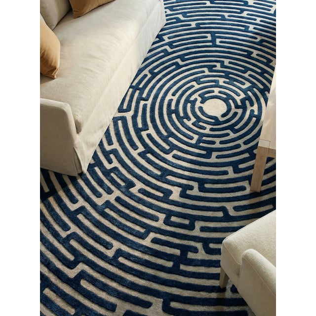 Contemporary Amiens Hand-Tufted Maze Rug, Blueberry Blue, 4x6 For Sale - Image 3 of 3