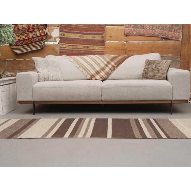 1970s 1970s Vintage Handmade Wool Cotton Beige Runner Rug For Sale - Image 5 of 11