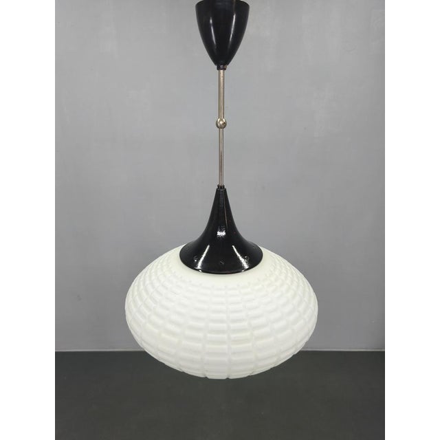 Adjustable Czech Pendant Light in Opaline Glass, 1970s For Sale - Image 3 of 12