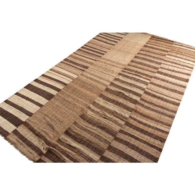 Rug & Kilim Oversized Vintage Mazandaran Persian Kilim, Beige-Brown Stripes - Rug & Kilim For Sale - Image 4 of 5
