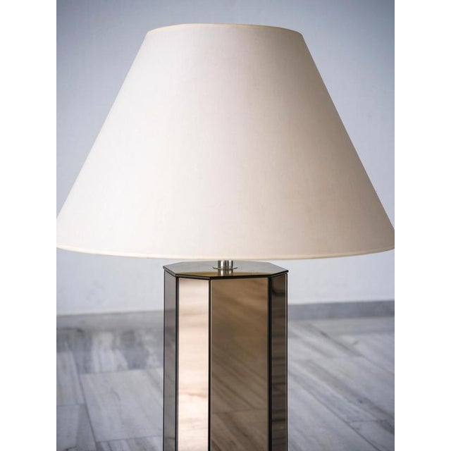 Vintage Tall Mirrored Table Lamp, 1980 For Sale - Image 4 of 8