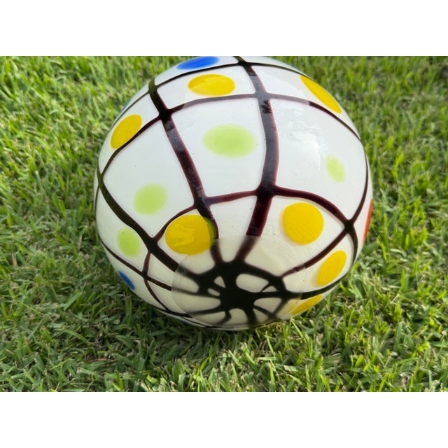 White Vintage 11” Graphic Grid Pattern Art Glass Vase For Sale - Image 8 of 11