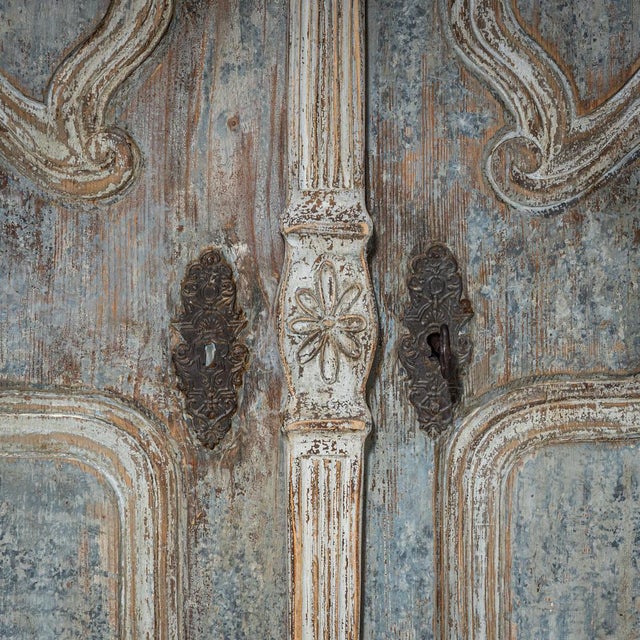 Light Blue Painted Provincial Wardrobe, 18th Century For Sale - Image 10 of 13