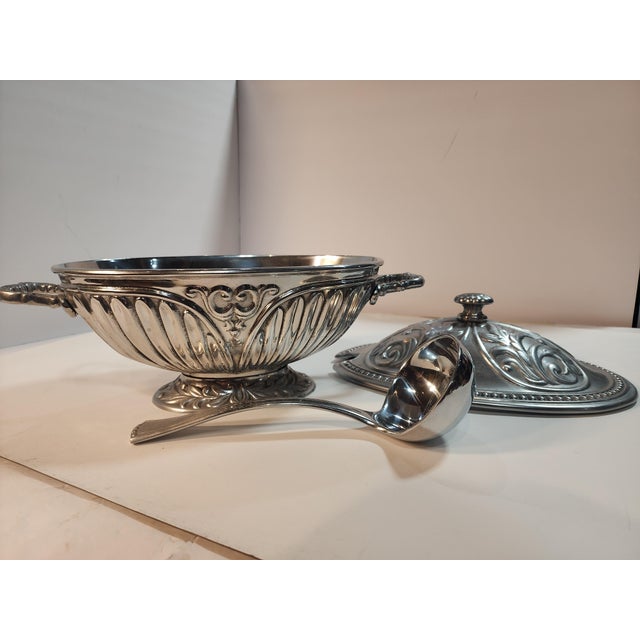2000 - 2009 Lenox Metal Soup Tureen With Lid and Spoon For Sale - Image 5 of 6