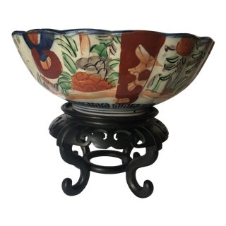 19th Century Japanese Primitive Imari Bowl & Stand For Sale