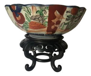 19th Century Japanese Primitive Imari Bowl & Stand