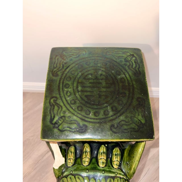 1970s Hollywood Regency Emerald Green Ceramic Elephant Plant Stands – Pair For Sale - Image 5 of 17