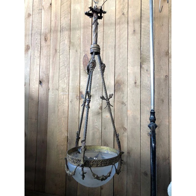 Antique Bronze & Cut Glass Chandelier For Sale - Image 9 of 9