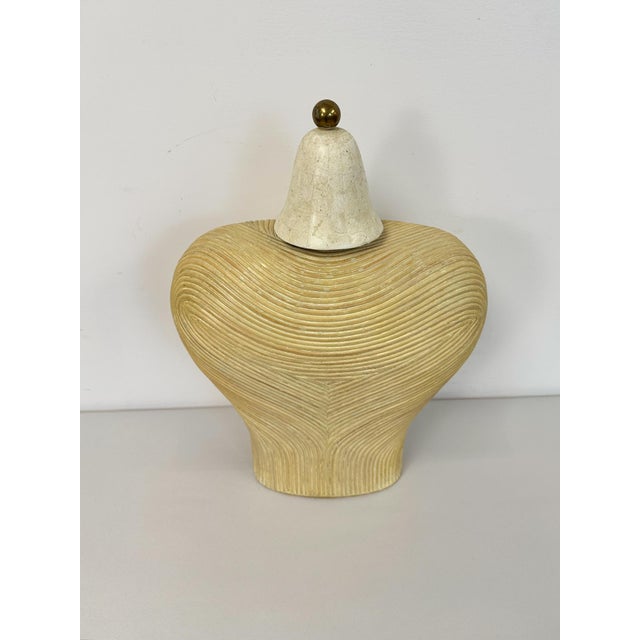 Tan Late 20th Century Pencil Reed Tessellated Stone Bust Statue Hollywood Regency Coastal Handmade For Sale - Image 8 of 11