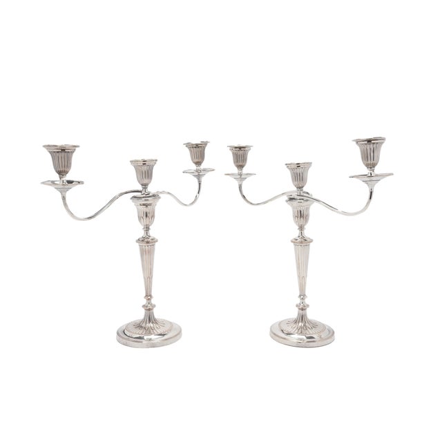 English Pair of George III Old Sheffield Plate Three-Light Candelabra, Circa 1780-90 For Sale - Image 3 of 13