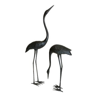 Vintage Pair of Bronzed Cranes For Sale