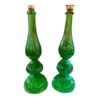 Contemporary Murano Kelly Green Lamps - a Pair For Sale