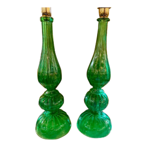 Contemporary Murano Kelly Green Lamps - a Pair