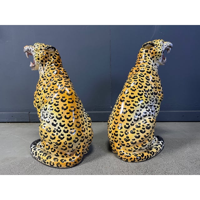 Italian Glazed Terracotta Leopard Figures, 1960s, Set of 2 For Sale - Image 6 of 13